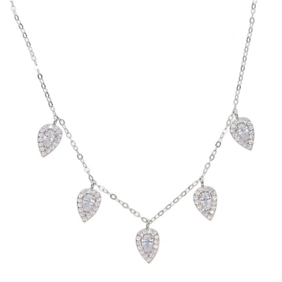 925 Diamond CZ Tear Drop Charm Necklace Choker 258 - Picture 5 of 5